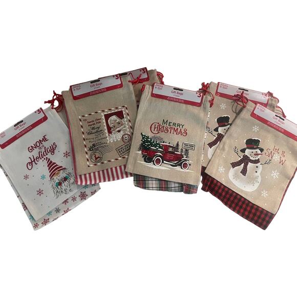 12 Piece Christmas Gift Bags Santa Snowman Truck Gnome Plaid present - Picture 1 of 1